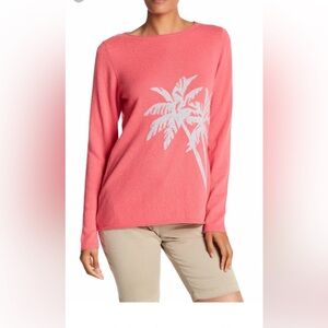 🌴Tommy Bahama NWT CASHMERE Pink Gray Island Cashmere Palm Intarsia Sweater